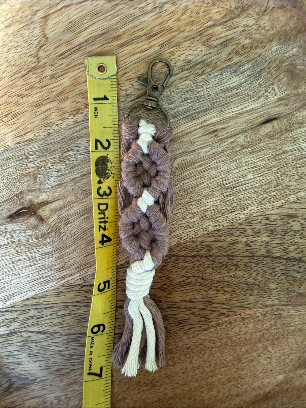 Macrame Keychain Handmade Boho, Bag Charm, Mink and White